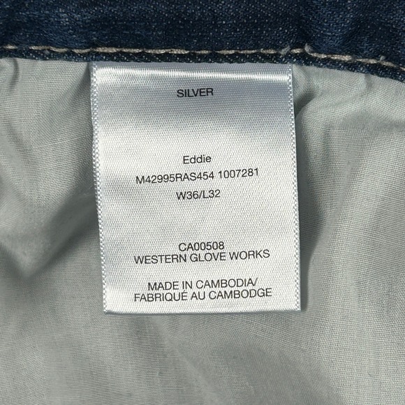 Silver Jeans Men 36x32* Eddie Straight Medium Wash Stretch Denim Faded Whiskered - Picture 14 of 15